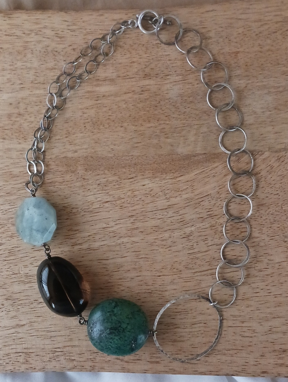 Vintage .925 Silver and Gemstone Asymetrical Necklace Toggle Clasp